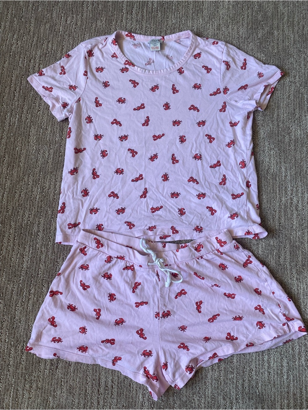 J. Crew Pink Short Pajama Lounge Set with Red Lobster and Crab Print